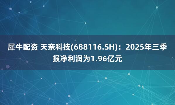 犀牛配资 天奈科技(688116.SH)：2025年三季报净利润为1.96亿元