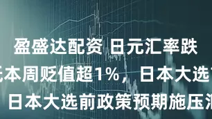 盈盛达配资 日元汇率跌至两周新低本周贬值超1%，日本大选前政策预期施压汇市